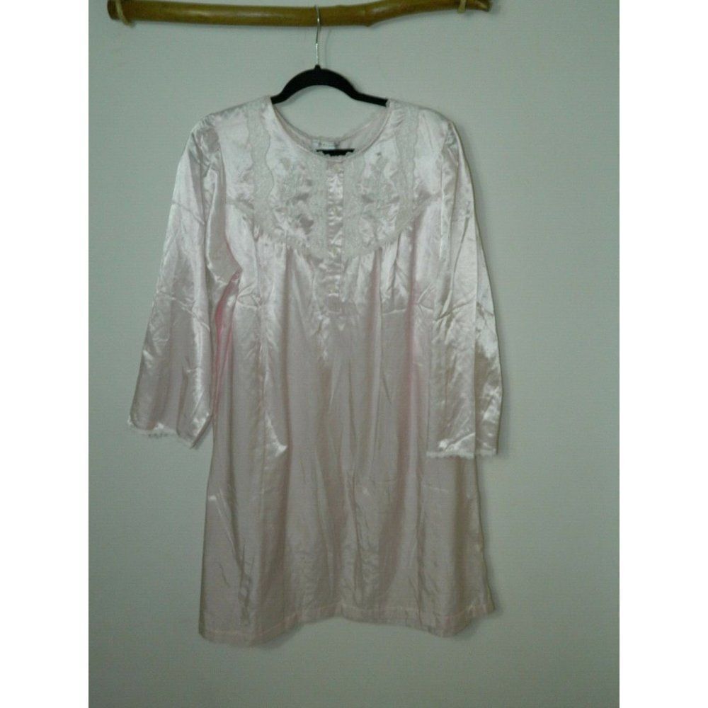 Miss‎ Elaine Nightgown Pink Vintage Long Sleeves Size X-Large